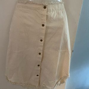 Mod Ref Tan Denim Mini Skirt with Fringed Waist & Ends